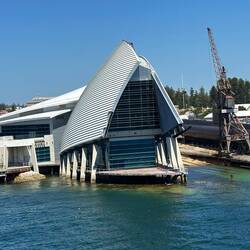 Front on, from the water, including the submarine they are restoring