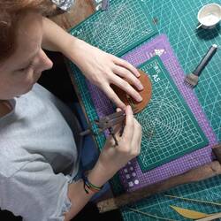 Marking the stitching line @ Blue Lotus Leather