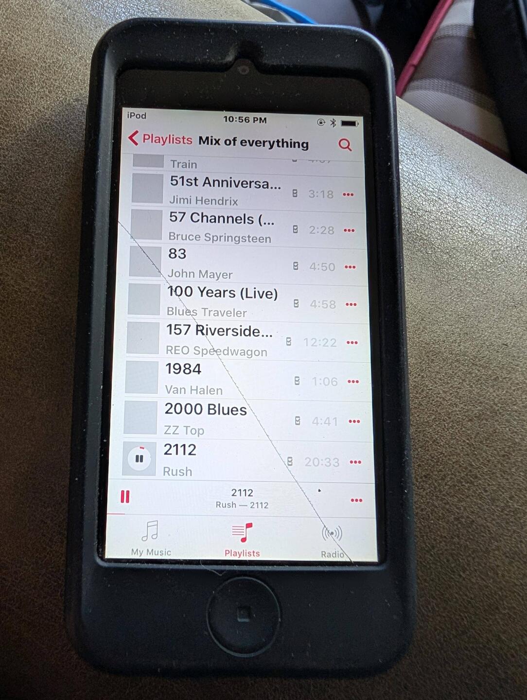 An old iPod with a playlist 'Mix and Everything' The last song is Rush 2112