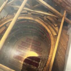 Scale model looking at the gallery seats on the top row and the timber that was from old boats