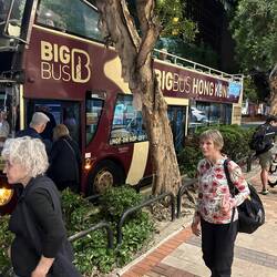 Getting ready for our night excursion on open top bus.