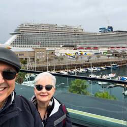 A photo op with Encore as the background — Vigo, Spain.