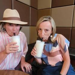 The girls enjoying a pina colada