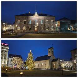 The parliament building and other buildings on the square.