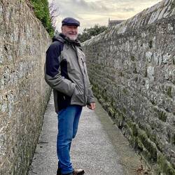 Wal admiring the stonework in Barfleur