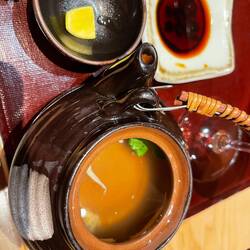 Pine mushroom broth, shrimp, sudachi