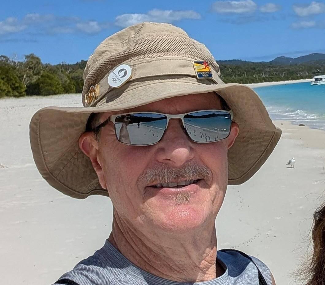 First picture with the bucket hat on Whitehaven Beach