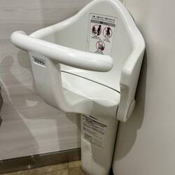 Many of the toilette stalls had seats for infants.