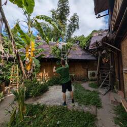 Getting the pipes on the roof with some help