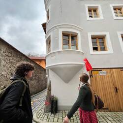 The small marks up the wall are high water markers where previous floods reached
