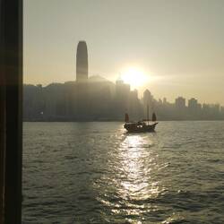 Sunset over HK island from the return ferry