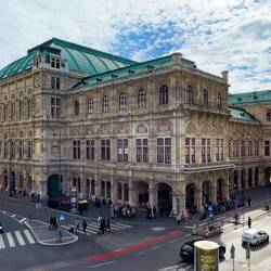 The Vienna State Opera House as seen from the Albertina Museum terrace — Vienna, Austria.