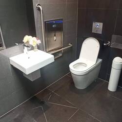 Het ultieme schone openbare toilet, met verse bloemen op de vaas 👍
