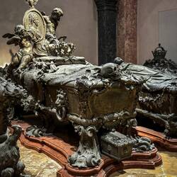 Kapuzinergruft ... Note the small casket of Archduchess Christine under her mother's sarcophagus.