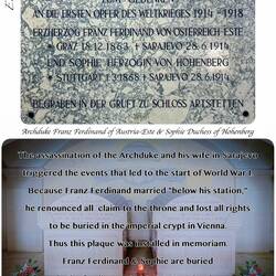 Plaque installed in honor of Archduke Franz Ferdinand, whose assassination led to WWI.