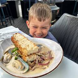 A much deserved dinner of mussels after a long day.