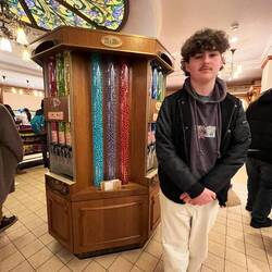 Logan wanted to buy all of this. All 4 sides of M&Ms.