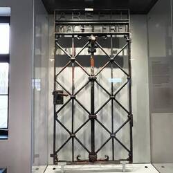 The original gate made by prisoners. It was stolen in 2014, a replica is outside now