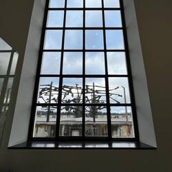 View through the admin building to the memorial