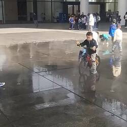 Open courtyard with mist fountain