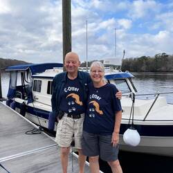 Sporting their matching shirts. We enjoyed cruising and visiting with them.