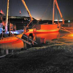 We moor for the night, and sleep on the deck.