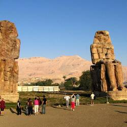 Lacking some of their former glory, the Colossi of Memnon actually depict Pharaoh Amenhotep III