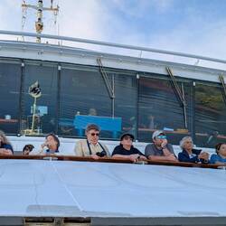The morning crowd, looking up at the bridge
