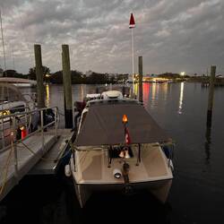 MB docked at the city marina. There are only 6 slips here and right downtown