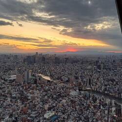 Coucher de soleil au loin sur Mont Fuji