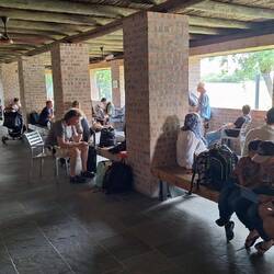 The somewhat basic departure lounge at Hoedspruit airport, minus any glass for the windows.