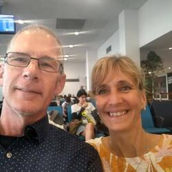 At the airport waiting for our flight to Auckland