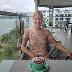 Enjoying the view and a nice cappuccino