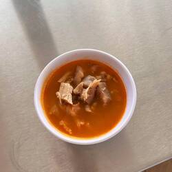 Pozole, Suppe mit Schweinefleich, hab sie mir etwas zu scharf gemacht