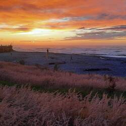 Greymouth , putting on a beautiful sunset from our camping spot.