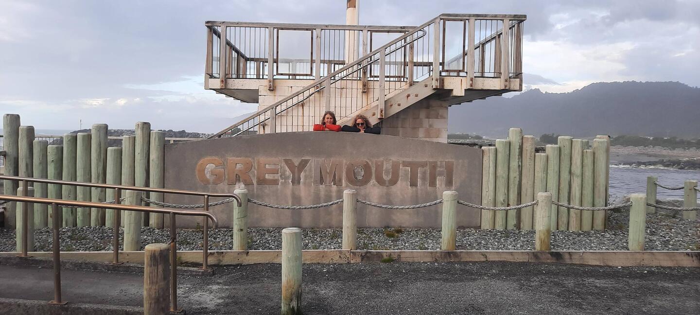 On the sea wall on the Greymouth river