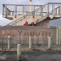 On the sea wall on the Greymouth river