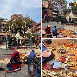 Ein besonderes Ritual auch hier: Die Stupa hat Jahrestag, es wird mit Opfergaben u. Gebeten gefeiert