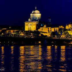 Basilica and Castle of Esztergom ... from the Rinda cruising by on the Danube — Hungary.