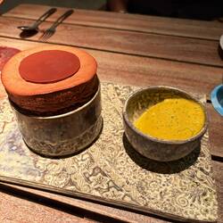 Choco souffle with spiced ice cream