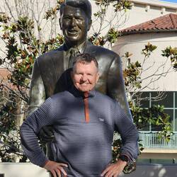 Statue of Reagan in the outside garden