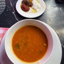 Soup plus harissa, eggplant and sour cream