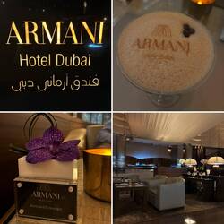 Besuch der Armani Lounge mit Cocktails und Blick auf die Wasserspiele.
