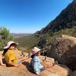 There are goats about half way up that rock!