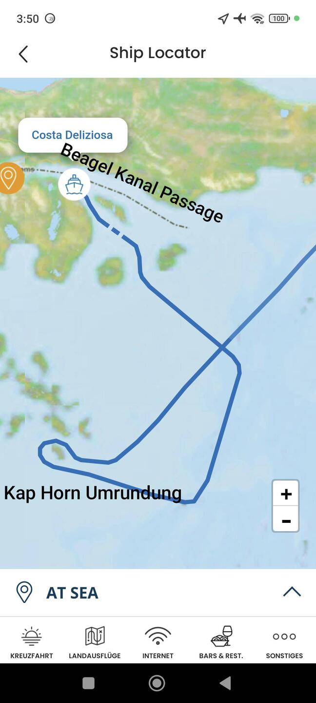Fahrroute von Kap Horn in den Beagel Kanal