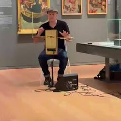 Just happened upon this man playing a theremin at the Pilgrim's Museum. So cool!