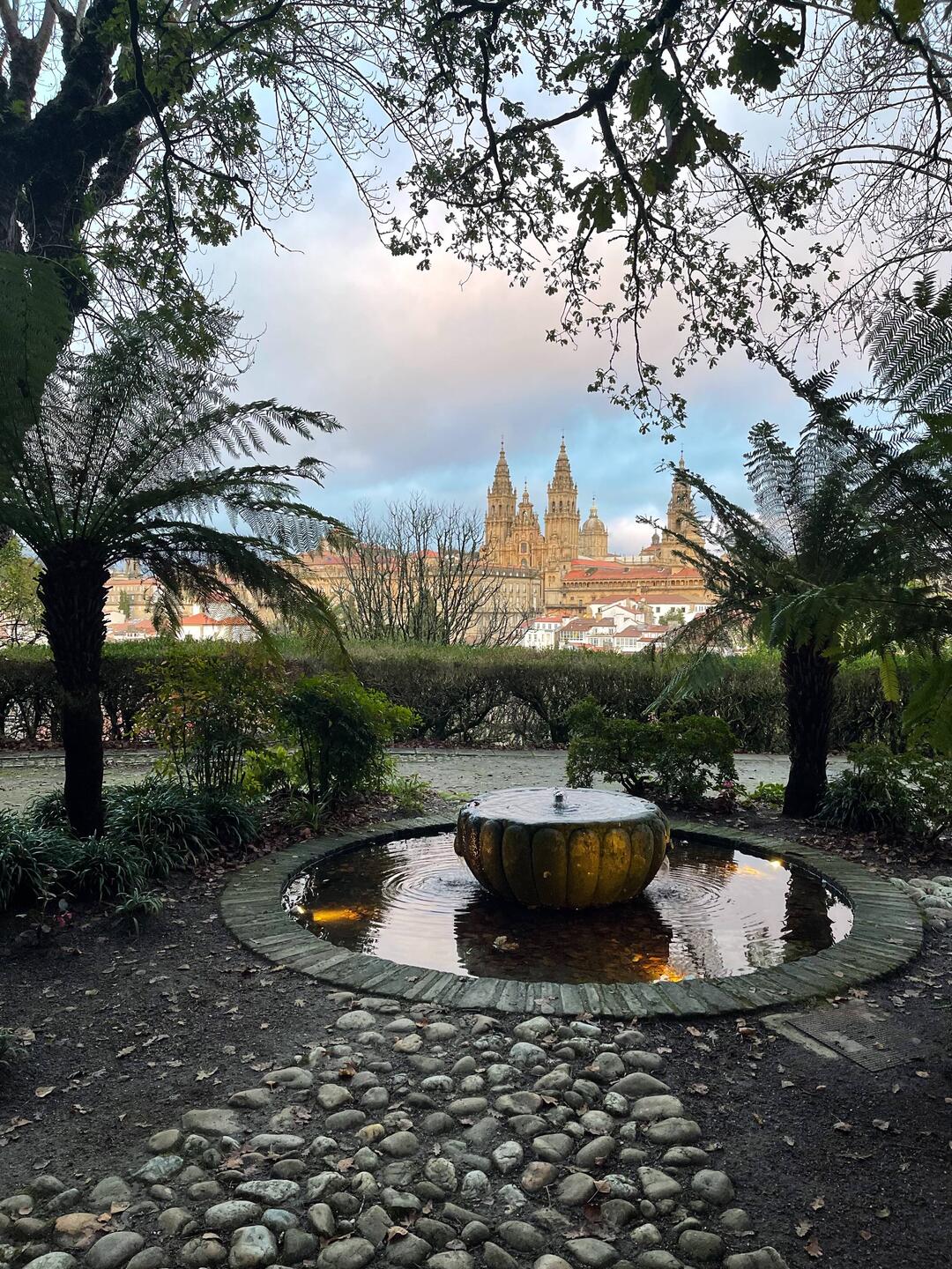 Santiago Cathedral from Alameda Park, my last night in Santiago.