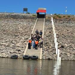 Long flight of steps to get down to the boats