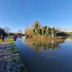 Wide angle view of our mooring on the left and the little marina on the right
