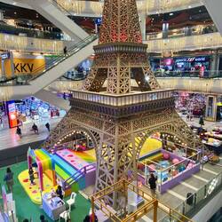 Even the Eiffel Tower made it inside the shopping center
